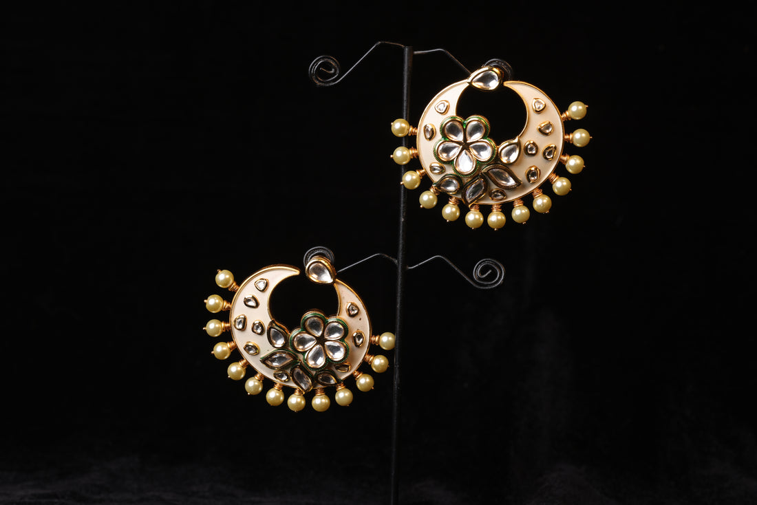 White Enamel Floral Half Moon Drops