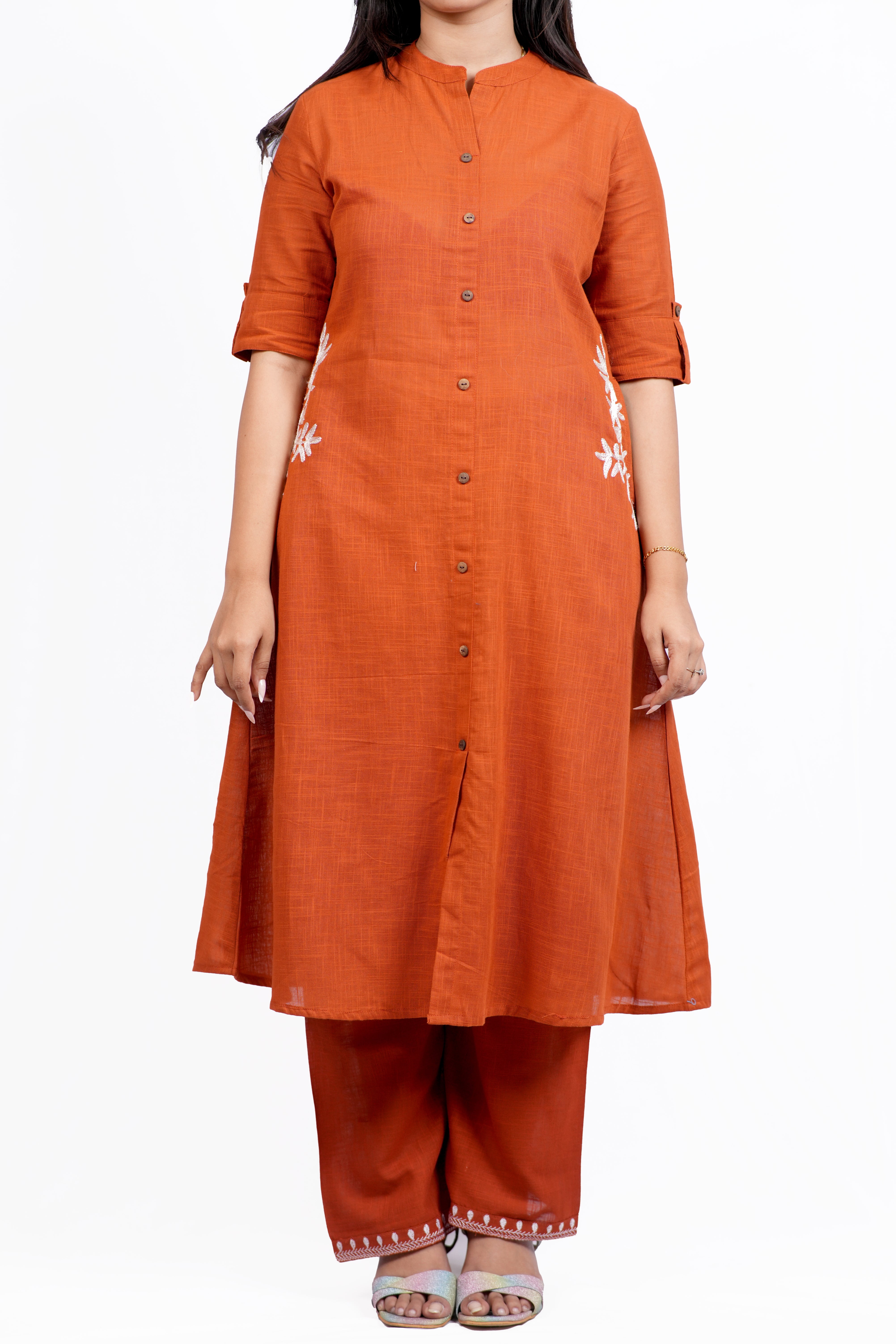 ISHNA Rust Ember Embroidered co-ord set