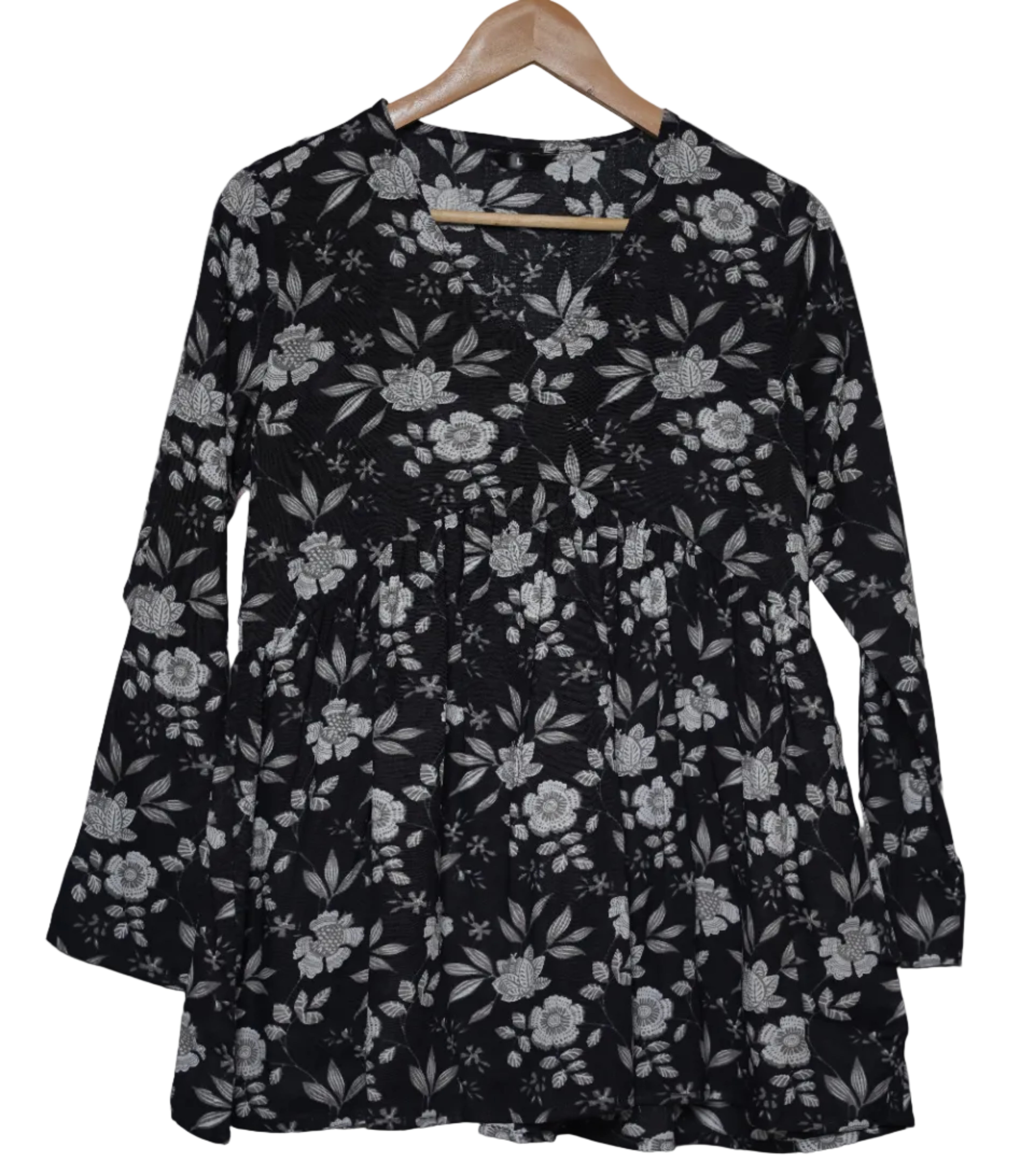NOIR BLOOM Monochrome Floral Flared short kurti