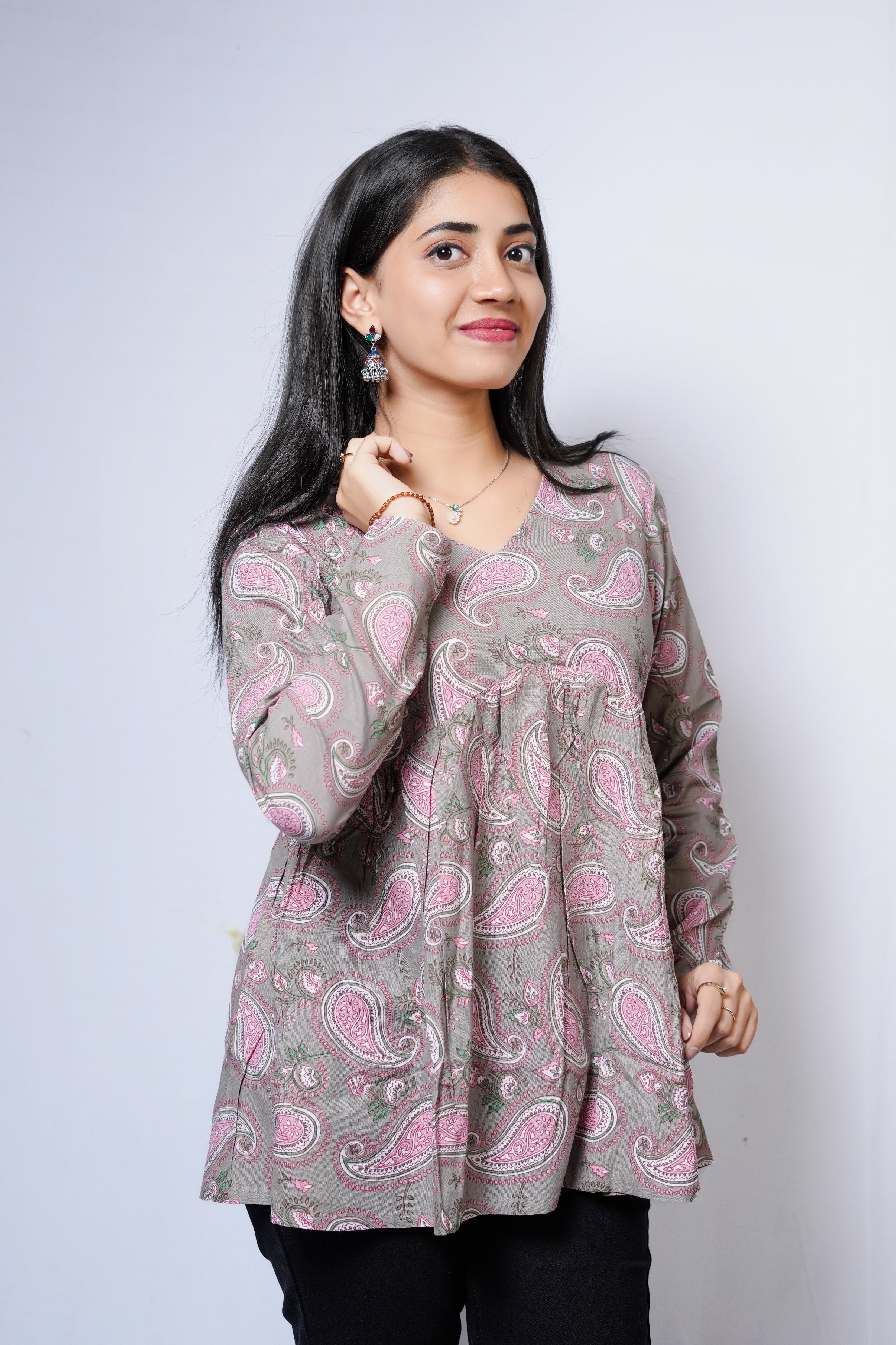 ELARA Paisley Whisper Flared short kurti