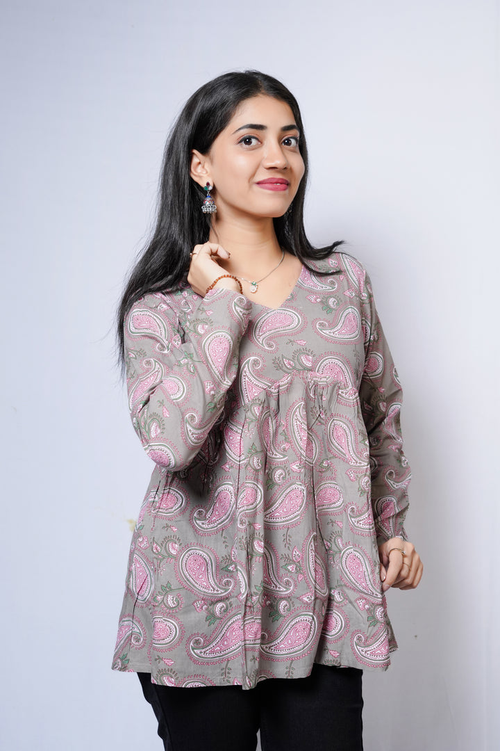 ELARA Paisley Whisper Flared short kurti