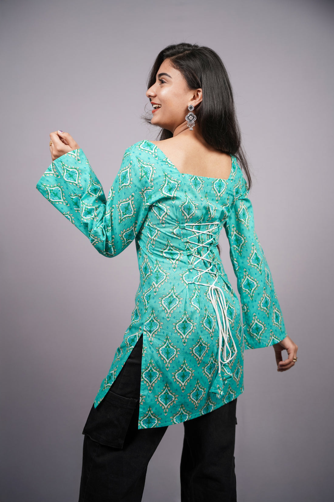 Firoza Teal Short Kurti