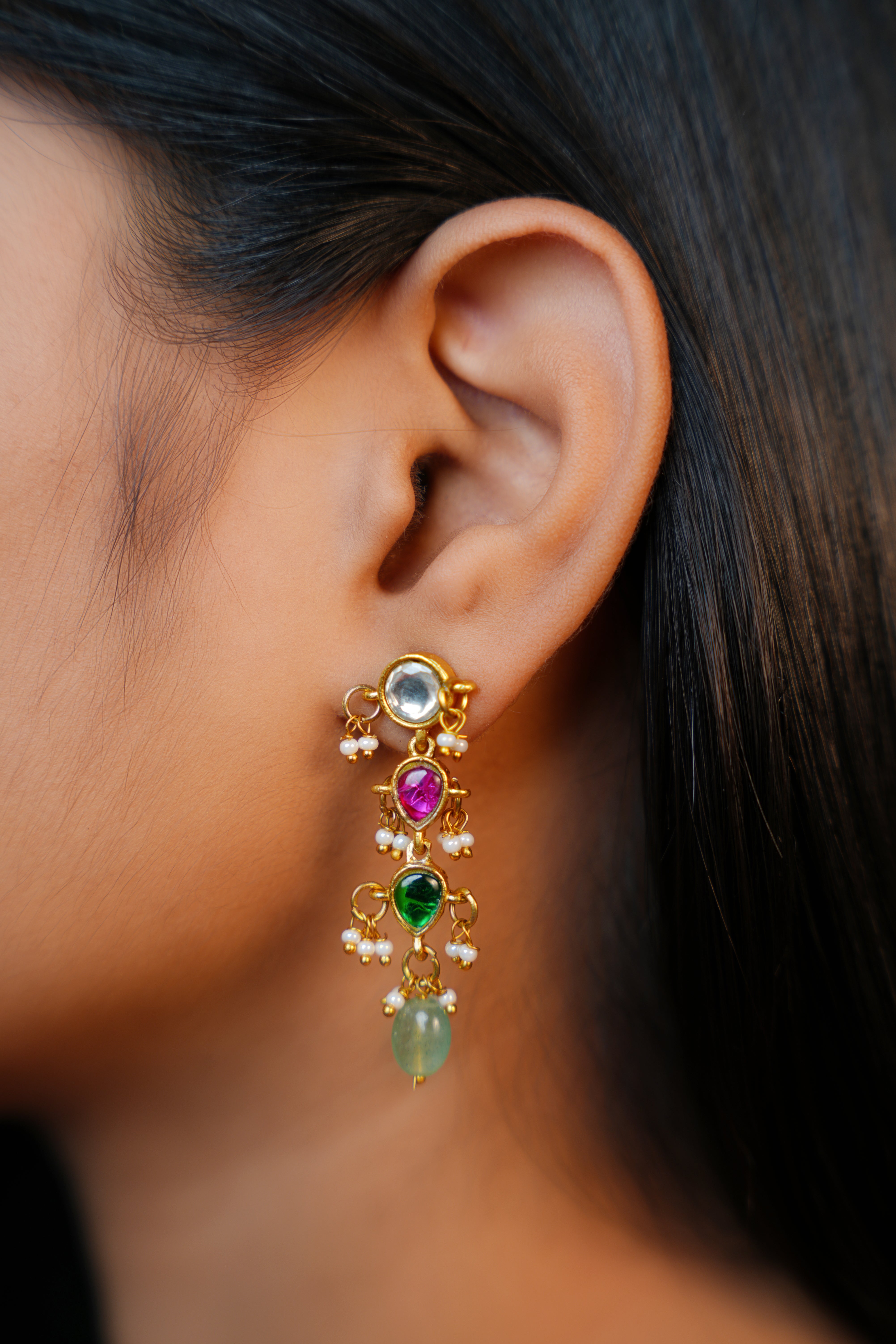 Gemstone Gold Drops Earrings