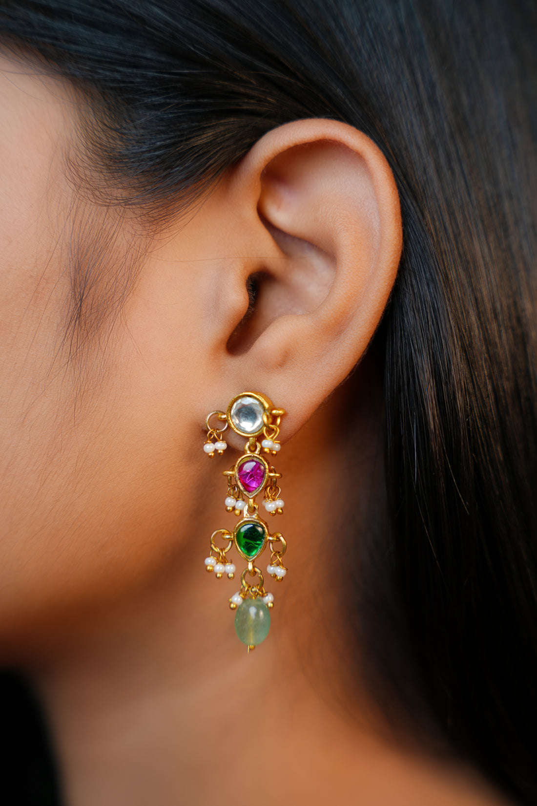 Gemstone Gold Drops Earrings