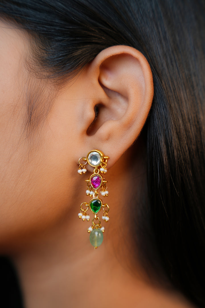Gemstone Gold Drops Earrings
