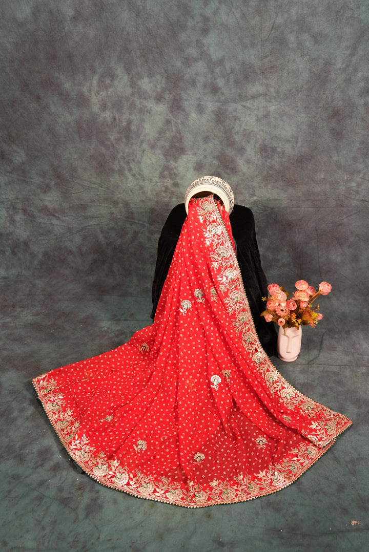 ISHNA Aarohi Bandhani Embroidered Red Saree