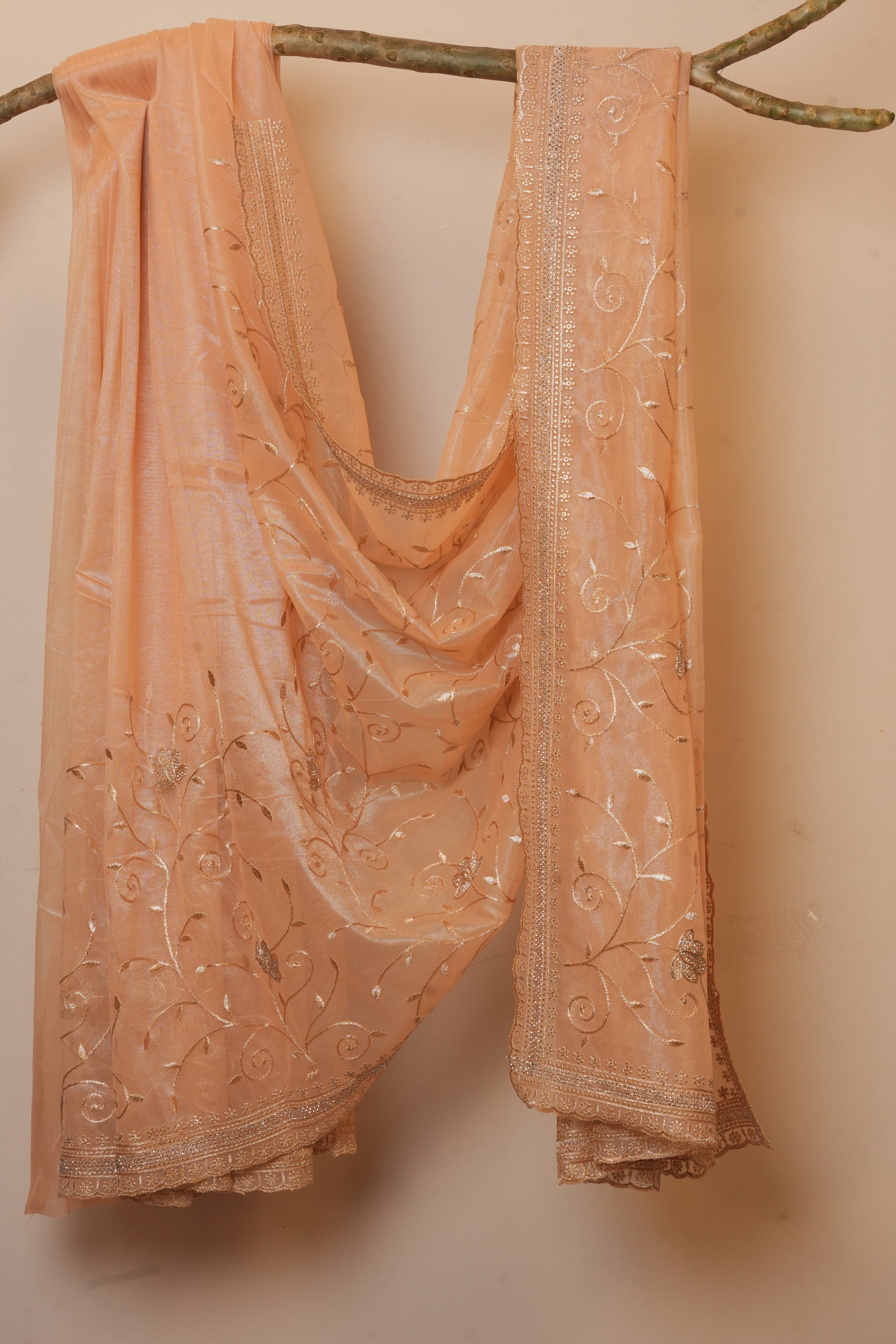 Soft Peach Organza Tissue Saree
