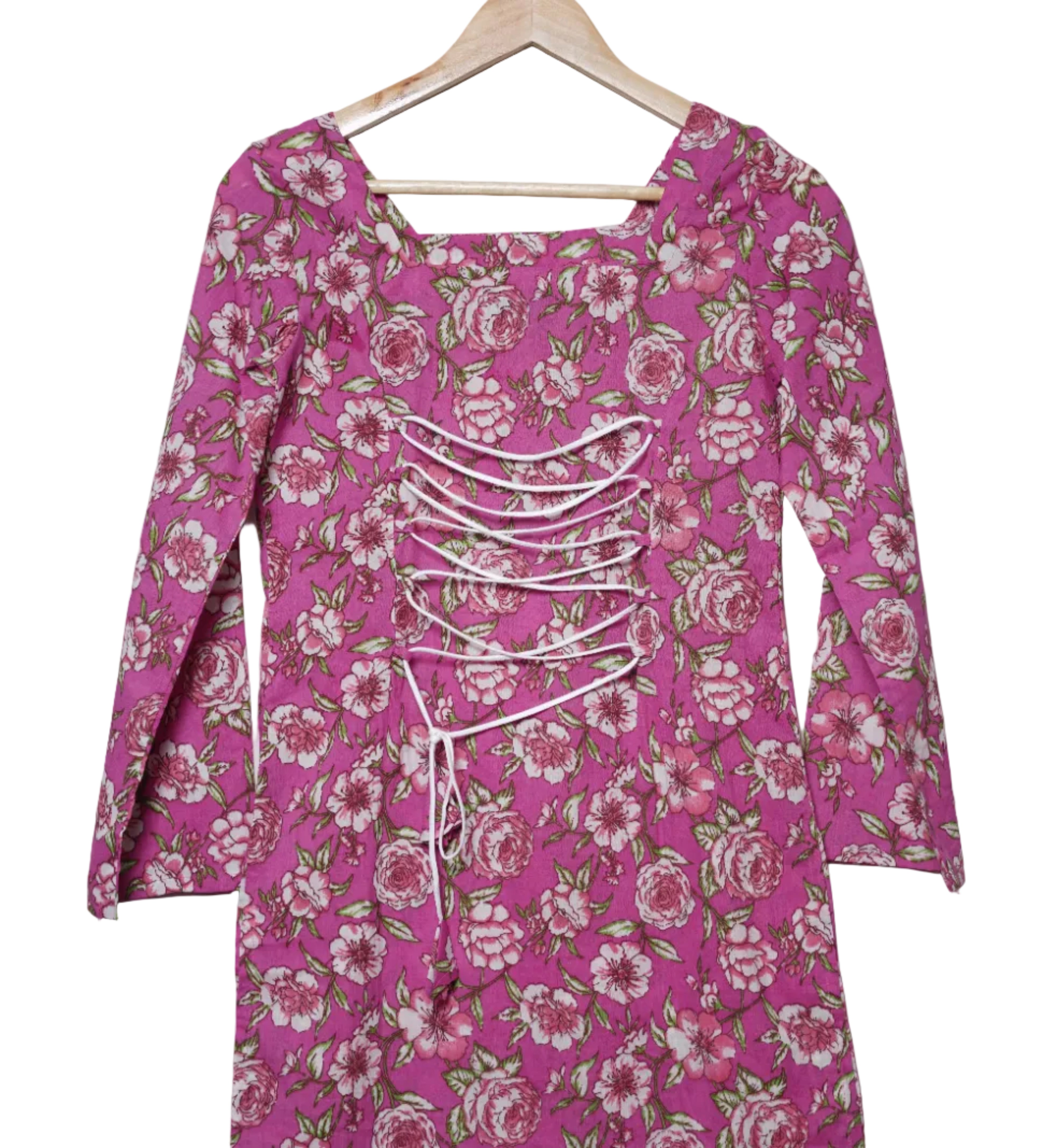 Gulabi Floral Jaipuri Short Kurti