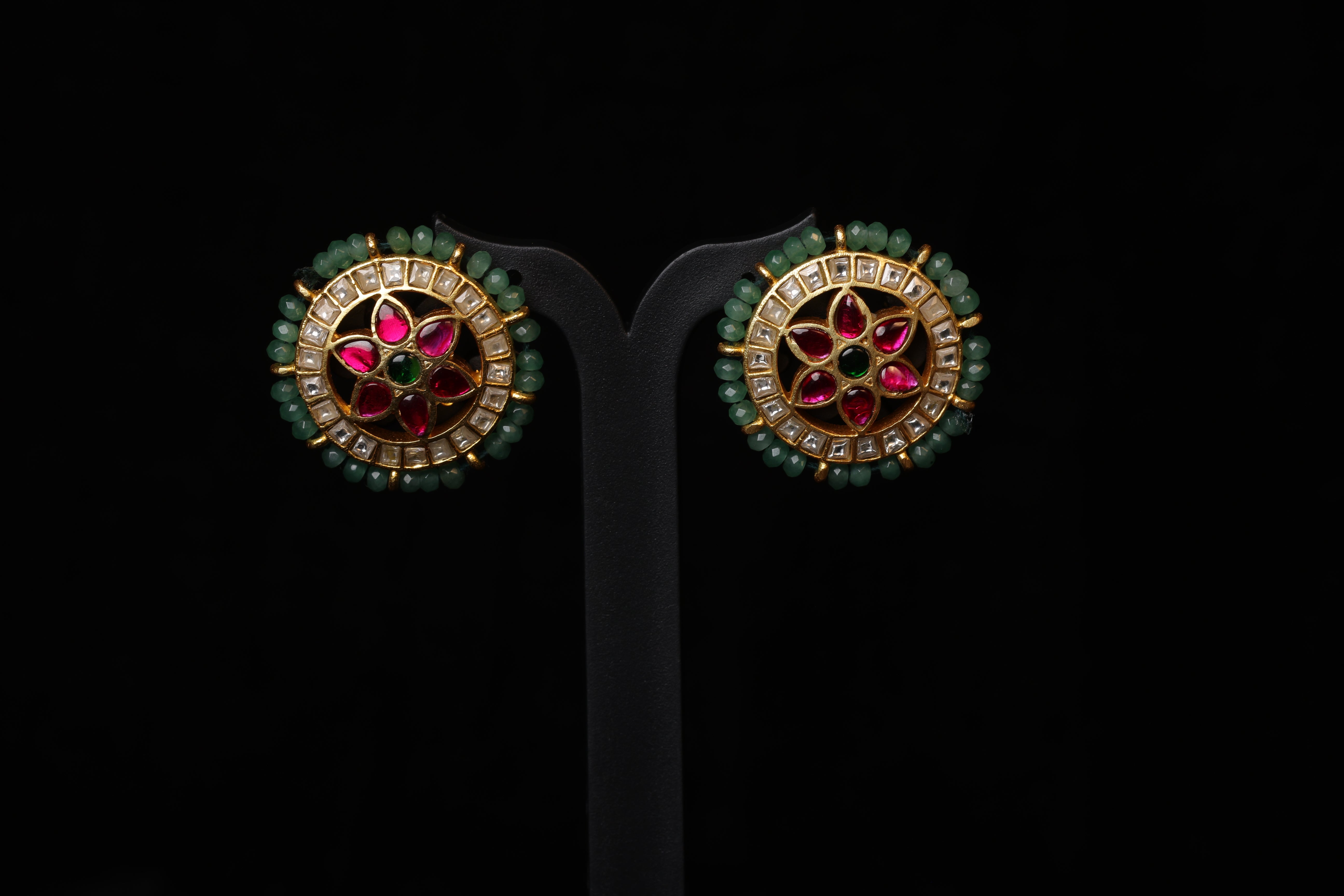 Rajputana Style Emerald Border Studs