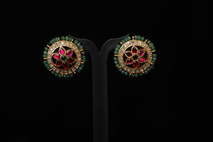 Rajputana Style Emerald Border Studs