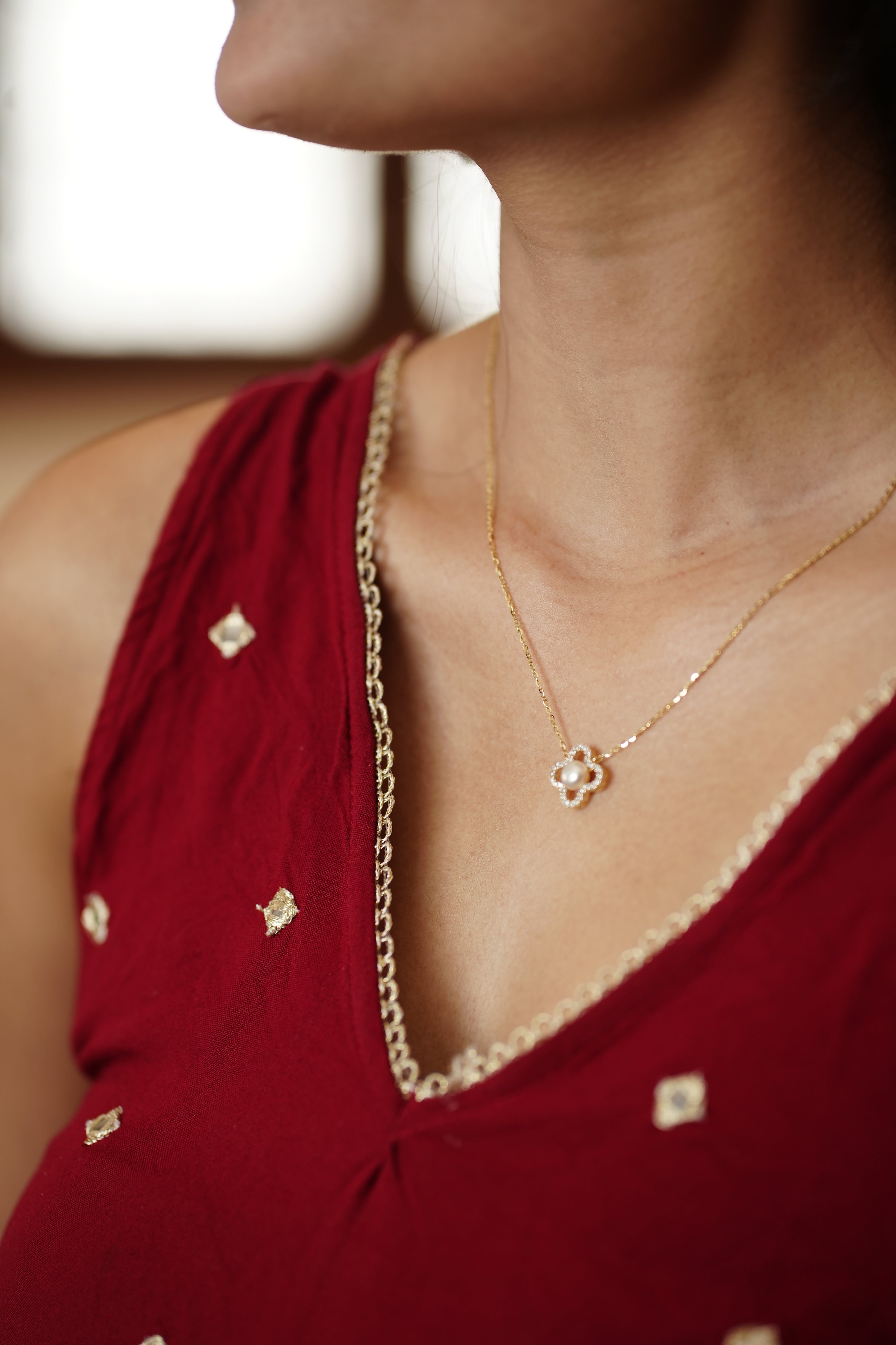 92.5 Silver Ishna Flower Charm  Pendant Chain