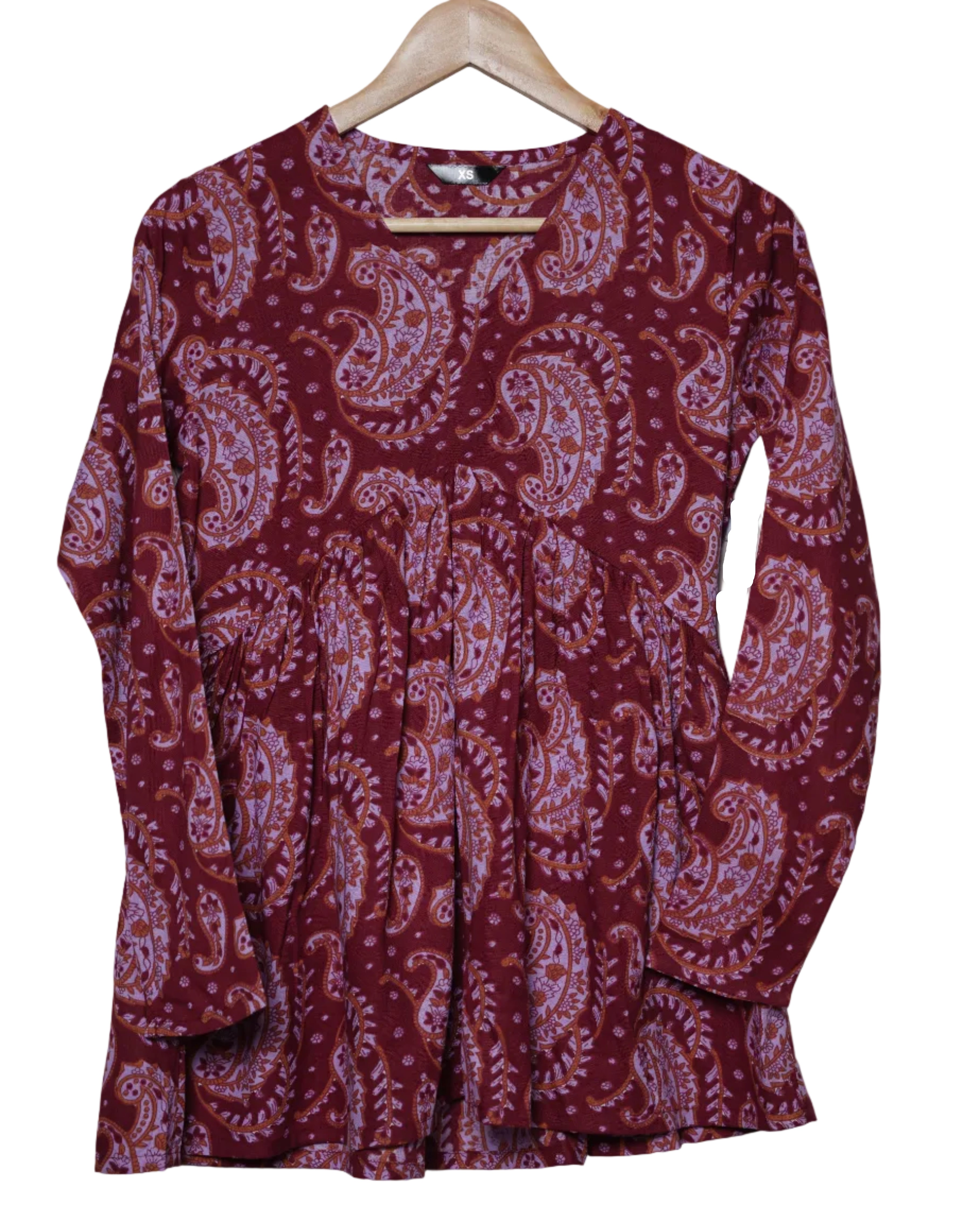 Mehroon Paisley Flare Short Kurti