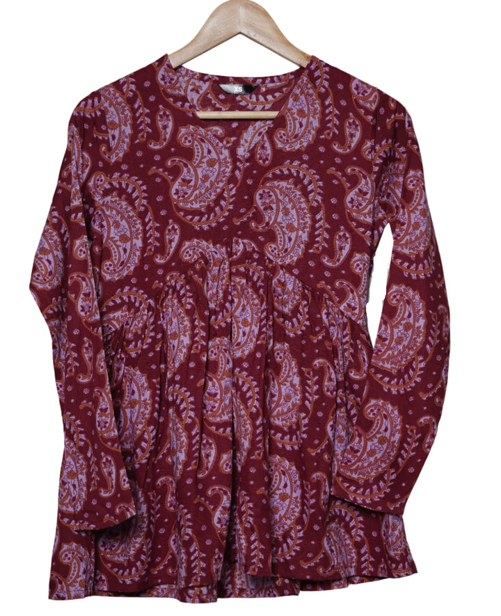 Mehroon Paisley Flare Short Kurti