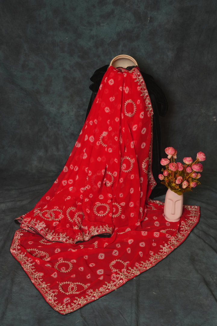Classic Bright Red with White Bandhani Saree