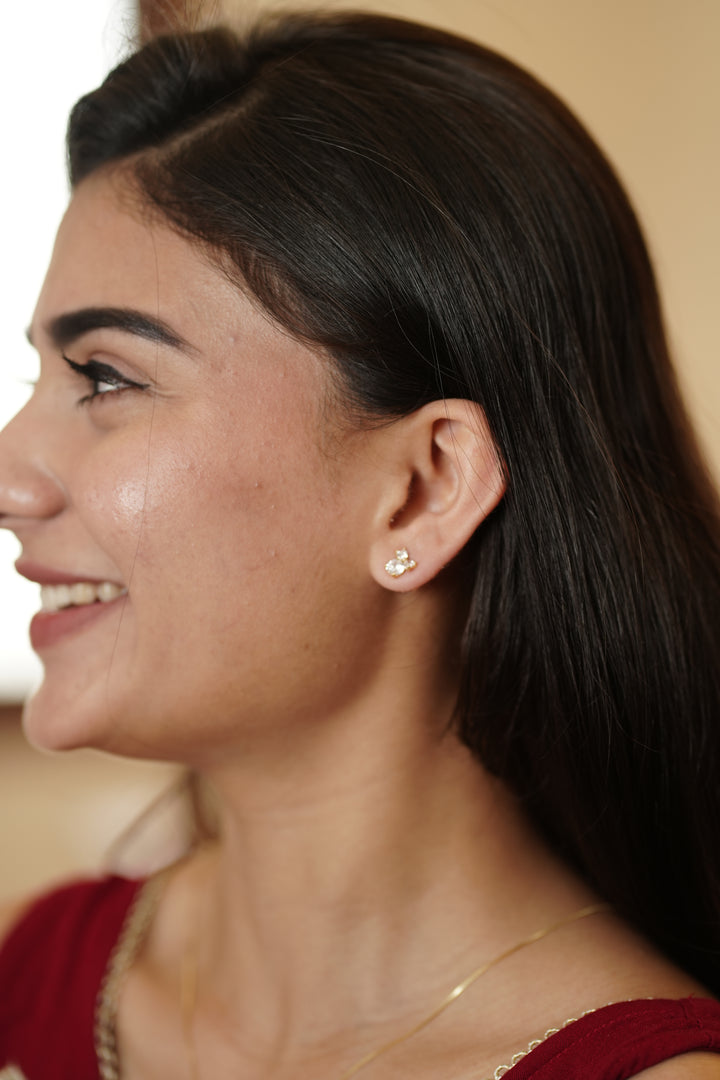 92.5 Silver Gold-Tone Crystal Stud Earrings