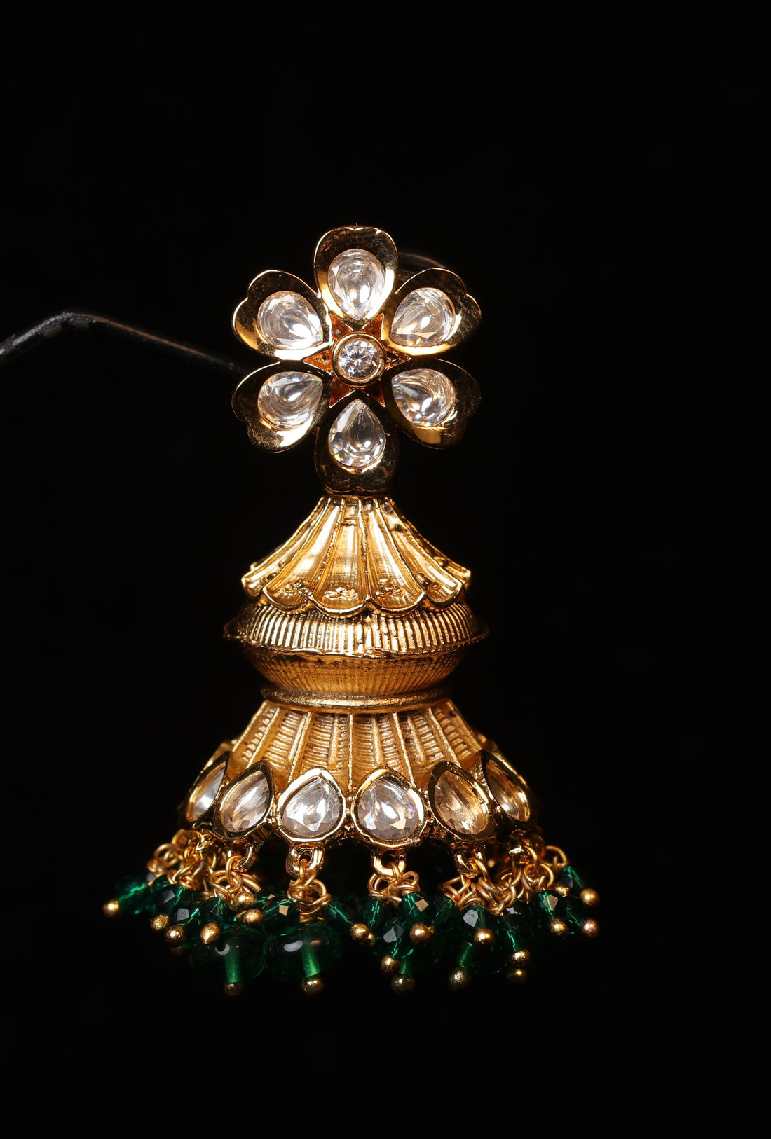 Regal Floral Green Drop Jhumkas