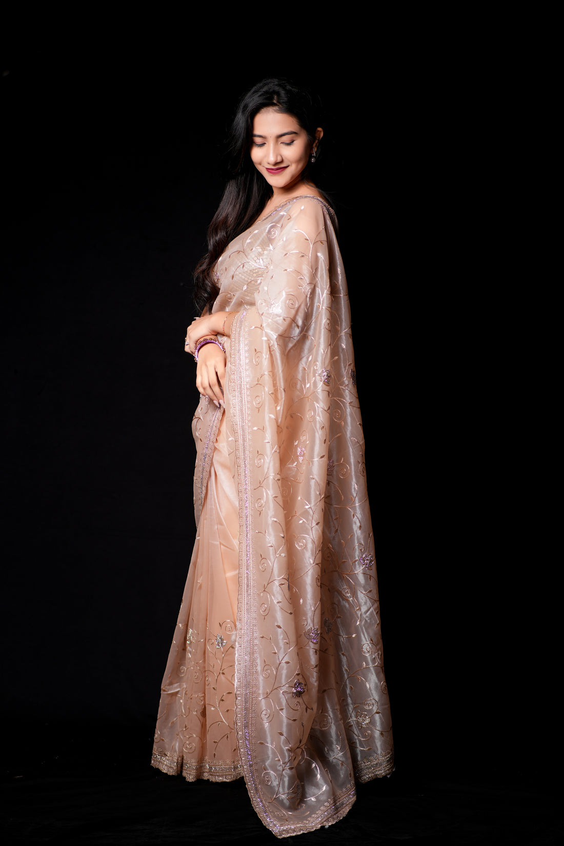 Soft Peach Organza Tissue Saree