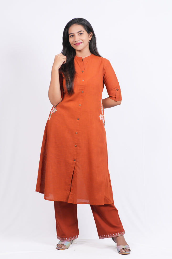 ISHNA Rust Ember Embroidered co-ord set