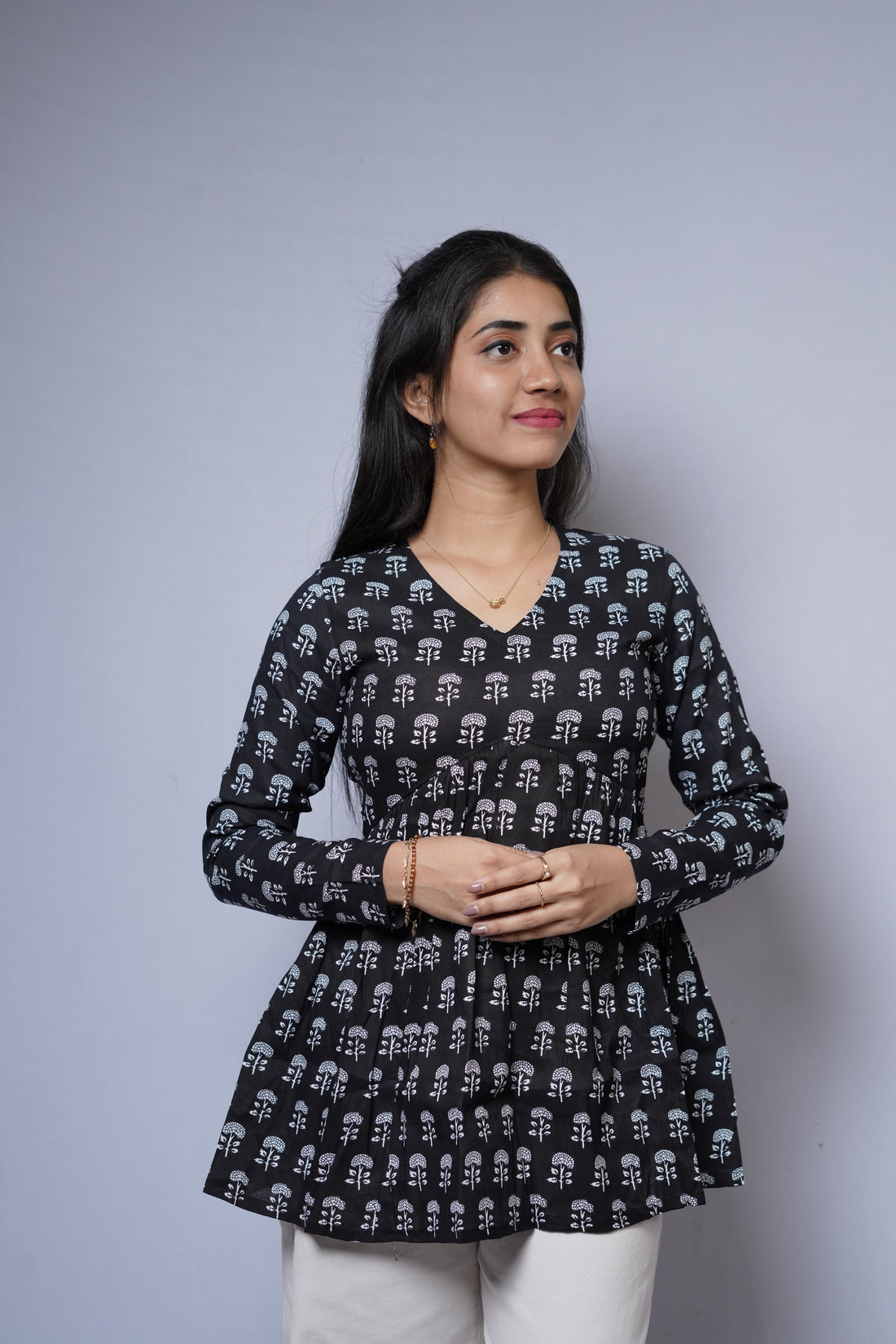 Classic Black Handblock Print Short Kurti