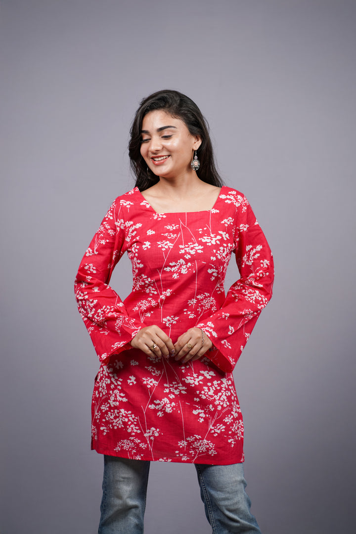 Ruhani Pink Floral Short Kurti
