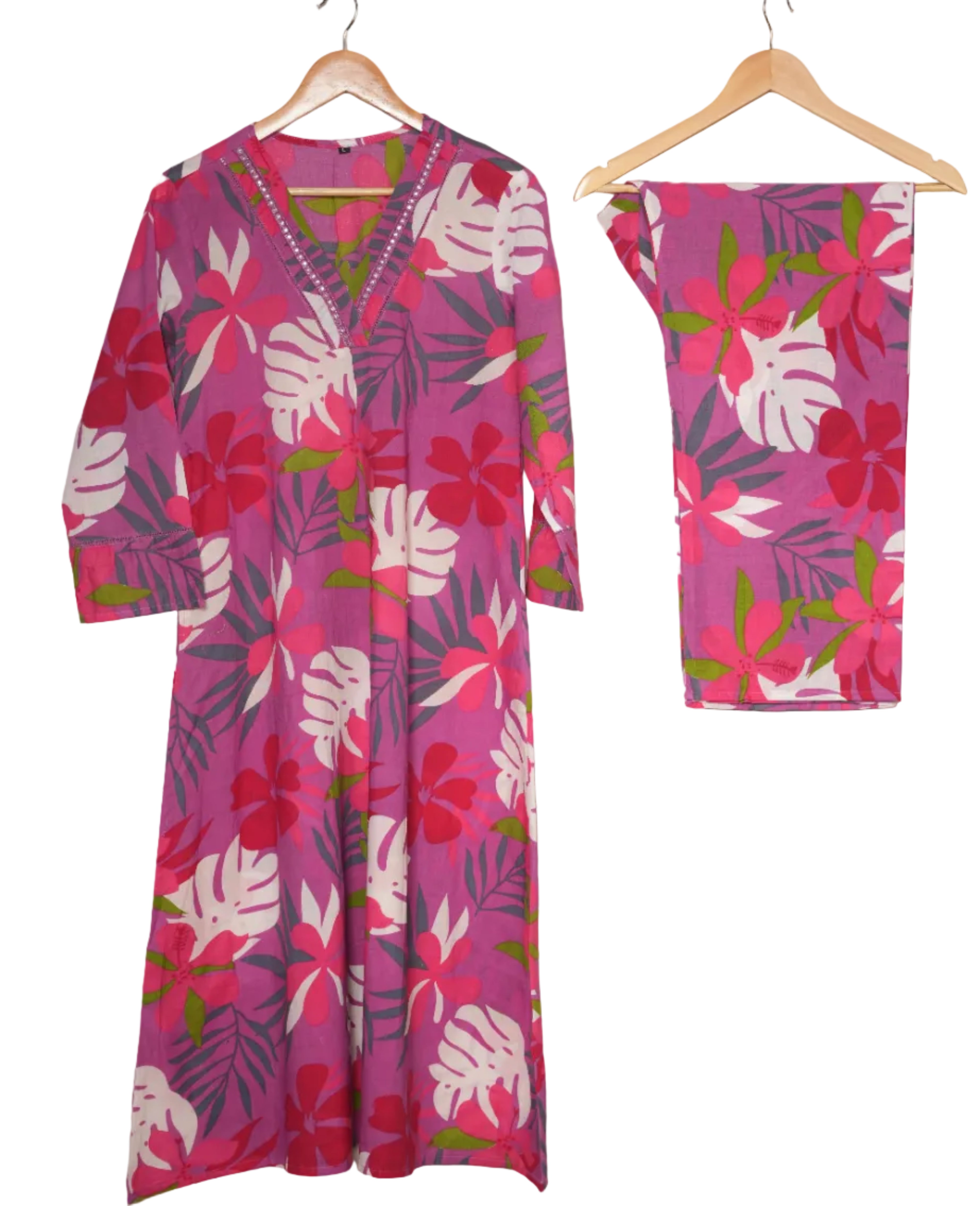 ISHNA Pink Palm Co-ord Set