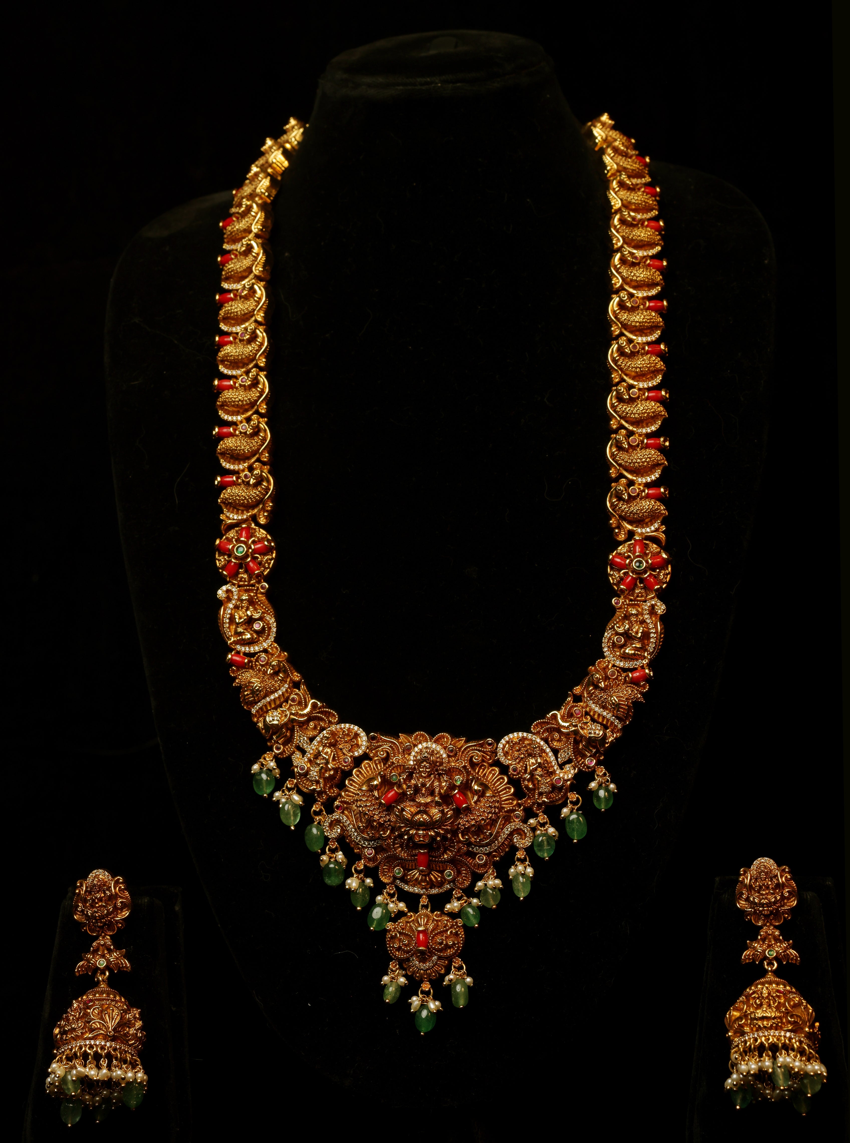 Regal Lakshmi Emerald Temple Necklace