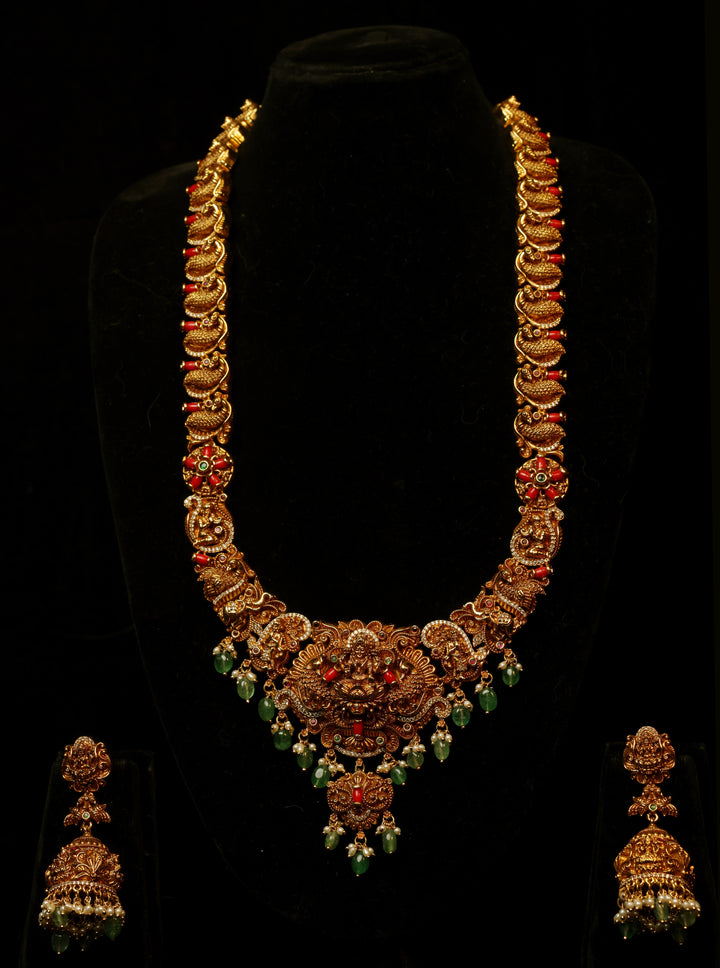 Regal Lakshmi Emerald Temple Necklace