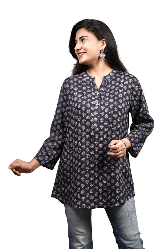 Neelika Handblock Print Aline Collar Short Kurti
