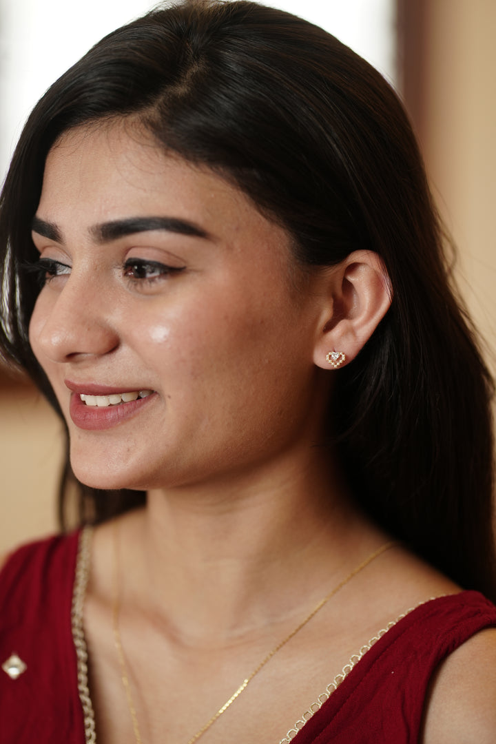 92.5 Silver Gold-Tone Heart Stud Earrings