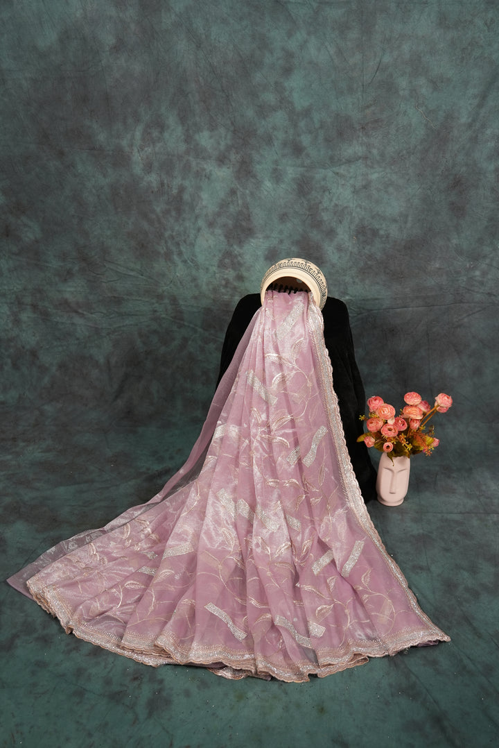 ISHNA Lavender Organza Tissue Saree