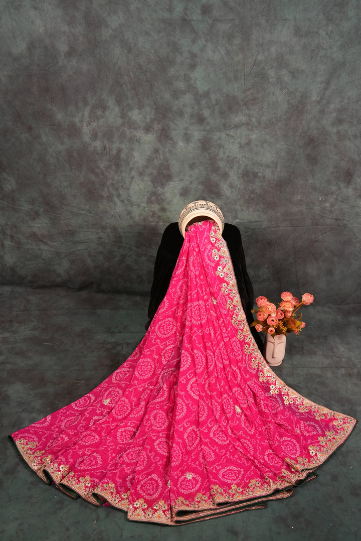 ISHNA Manjari Pink Bandhani Saree