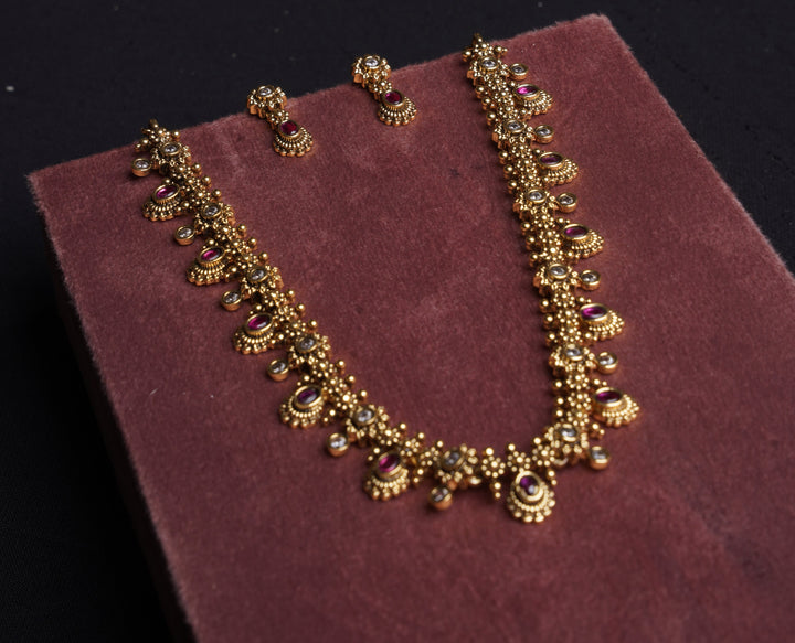 ISHNA Rajeshwari Ruby Temple Necklace Set