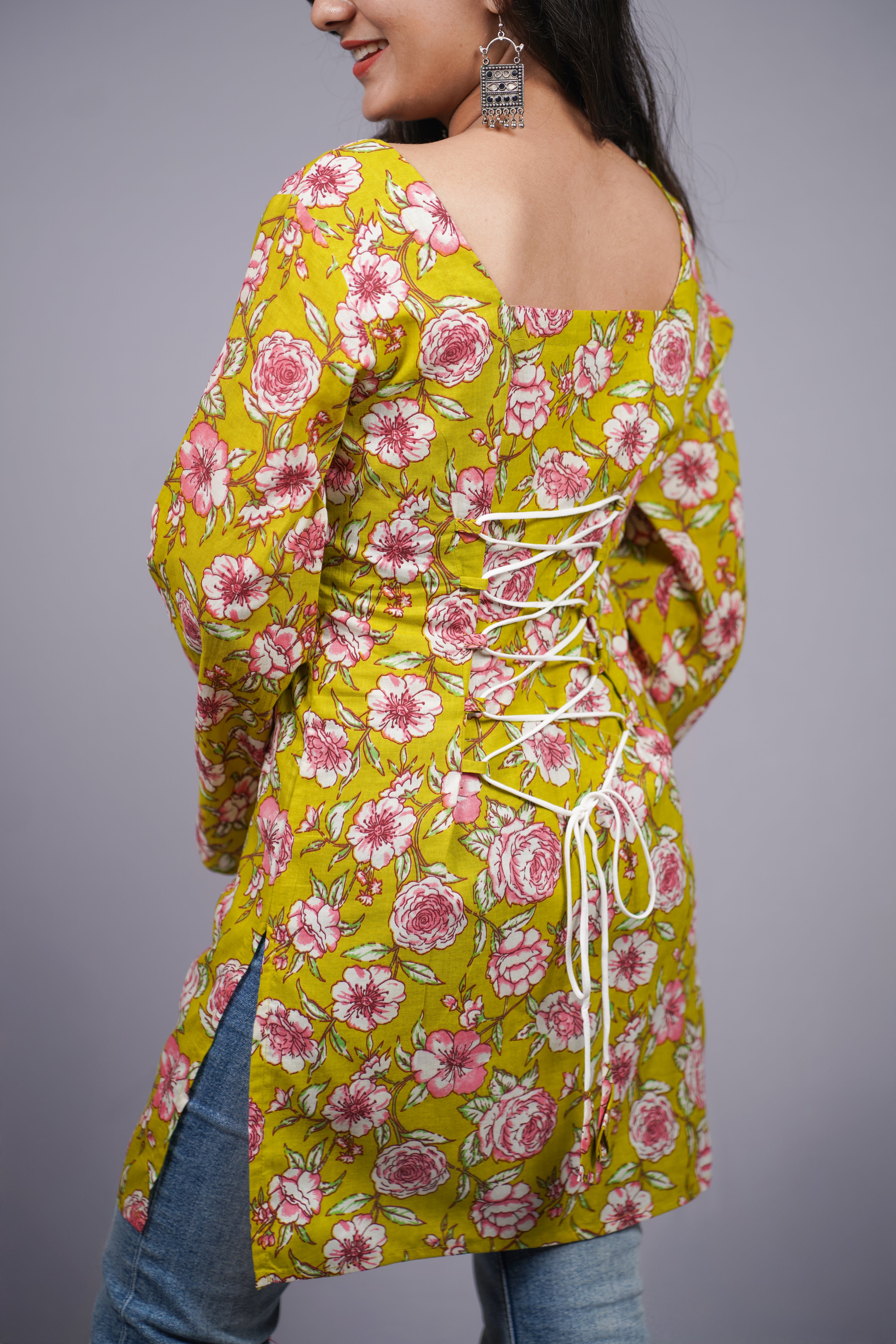 Haritika Mustard Rose Jaipuri Short Kurti