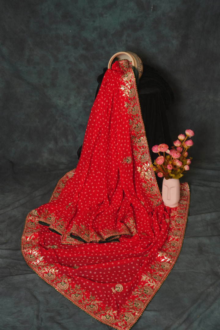 Vibrant Bridal Red with Golden Embroidery Saree
