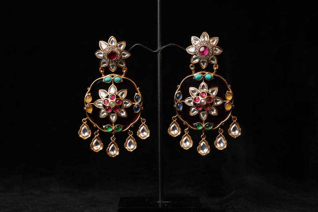 Regal Jade Oval Kundan Cluster Earrings