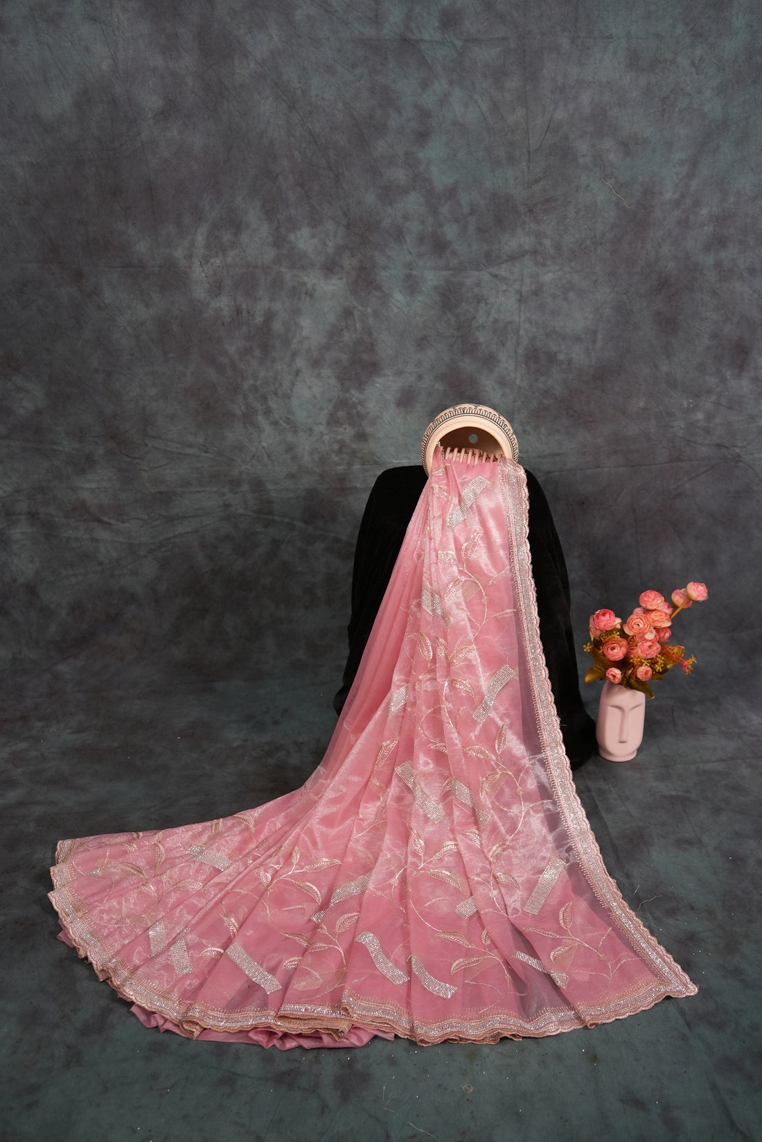 ISHNA Pastel Pink Organza Tissue Saree
