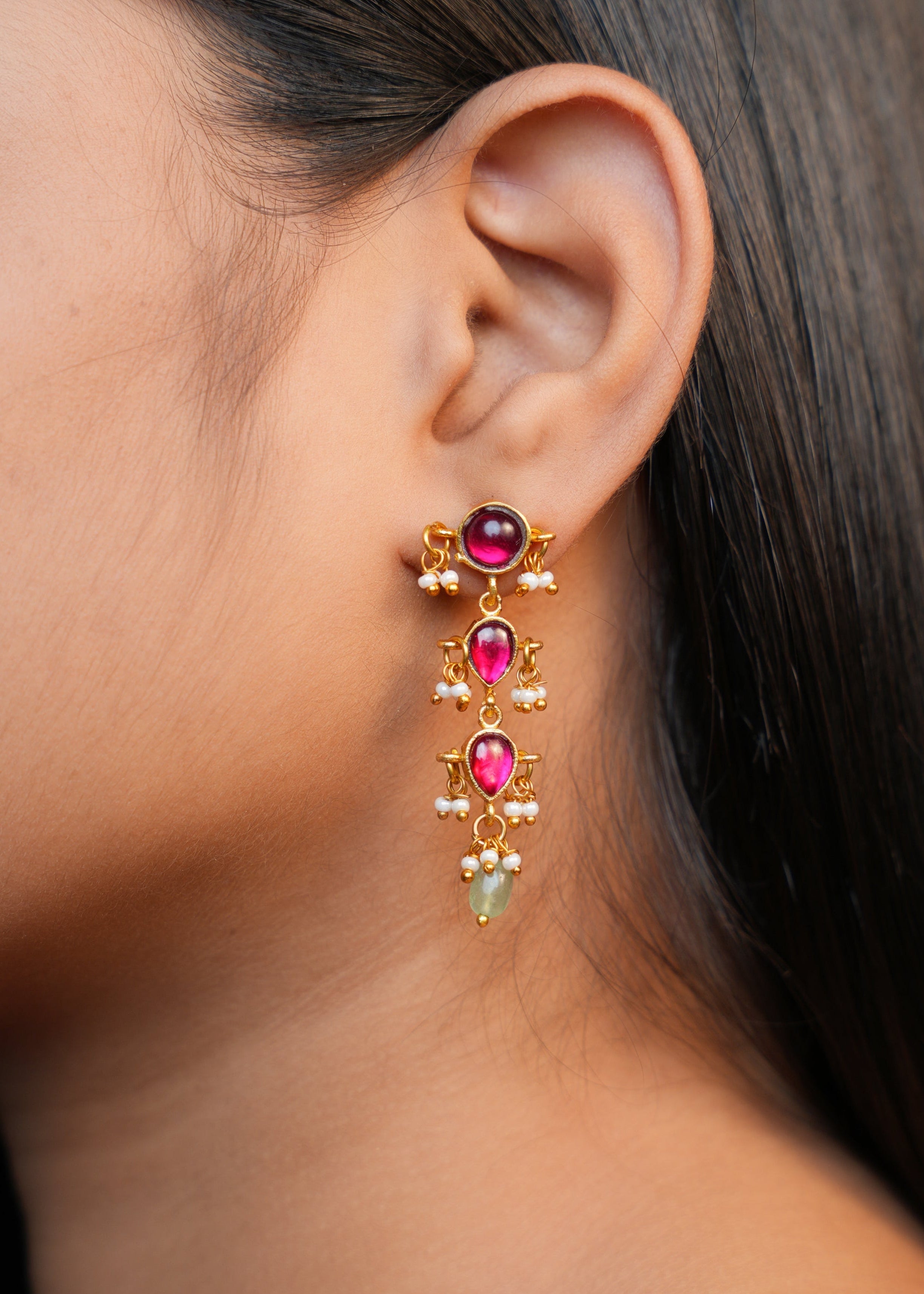 Gemstone Gold Drops Earrings