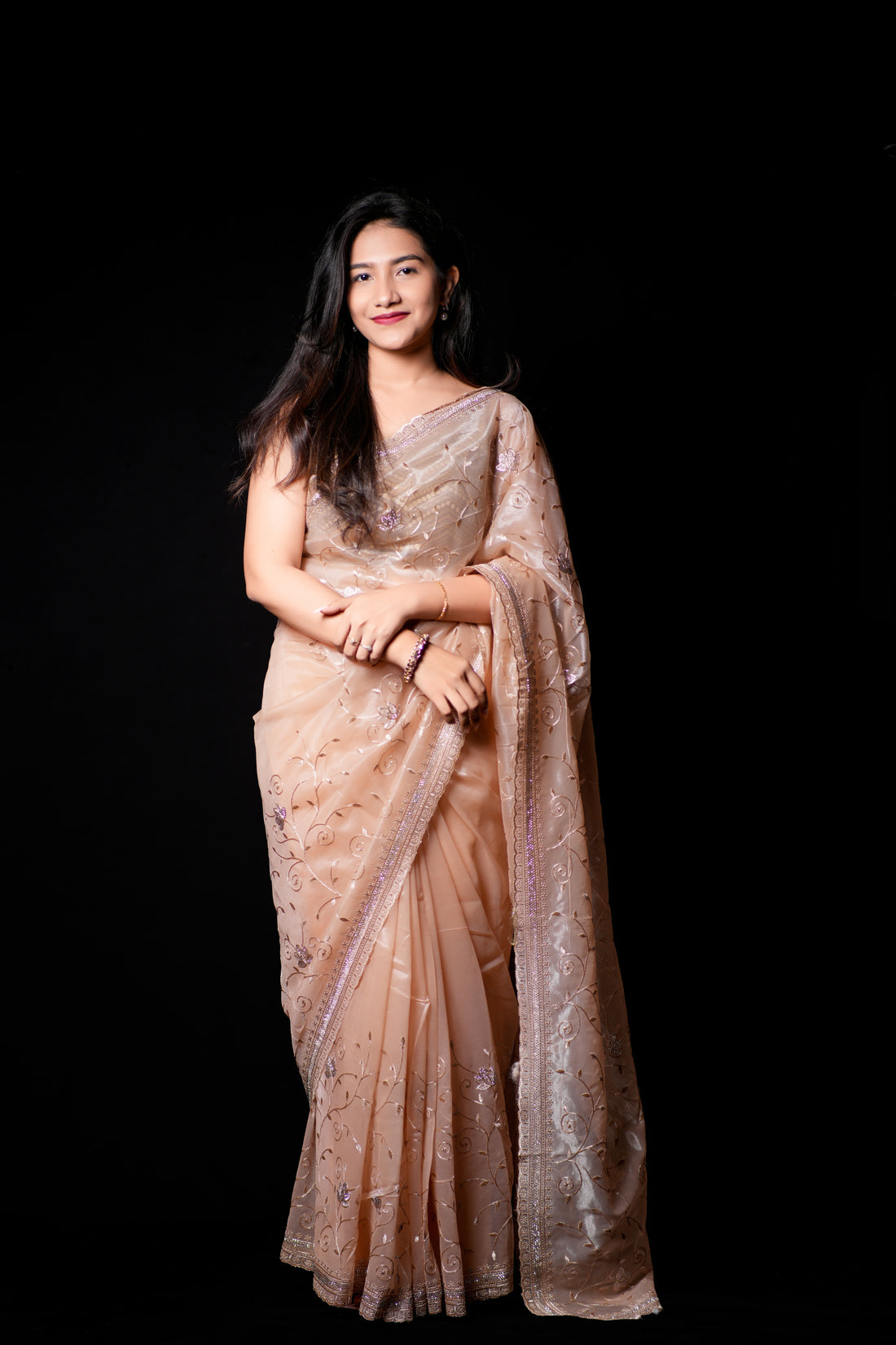 Soft Peach Organza Tissue Saree