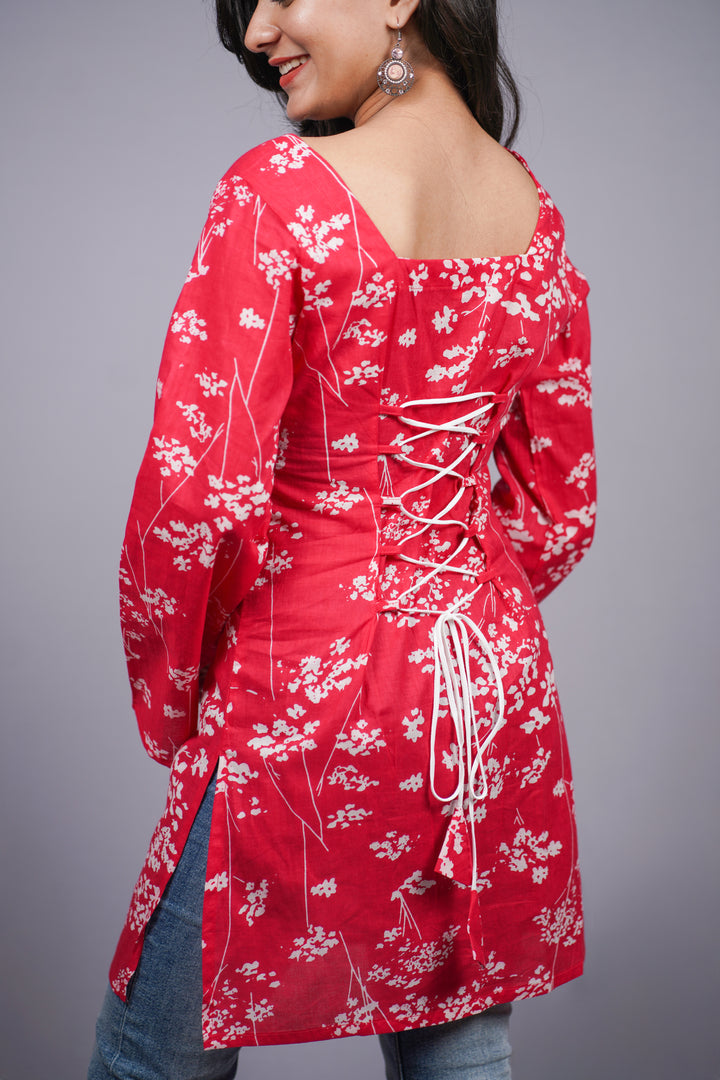 Ruhani Pink Floral Short Kurti