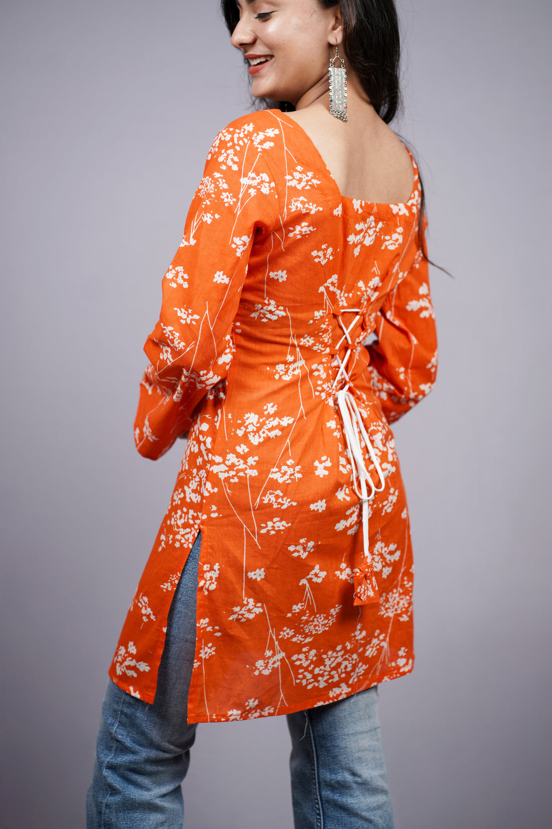 Kesariya Bloom Tie-Up Short Kurti