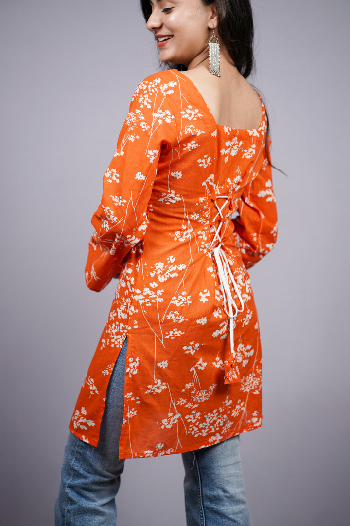 Kesariya Bloom Tie-Up Short Kurti