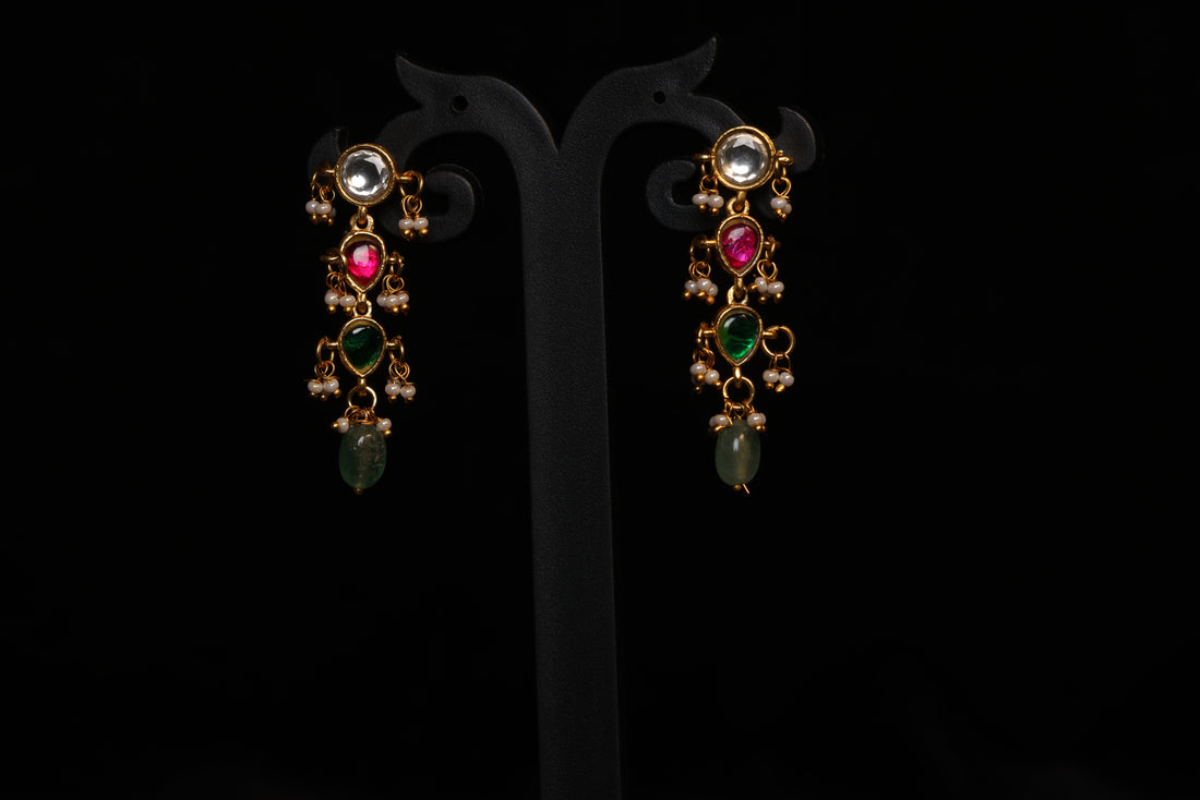 Multi-Color Gemstone Gold Line Drops