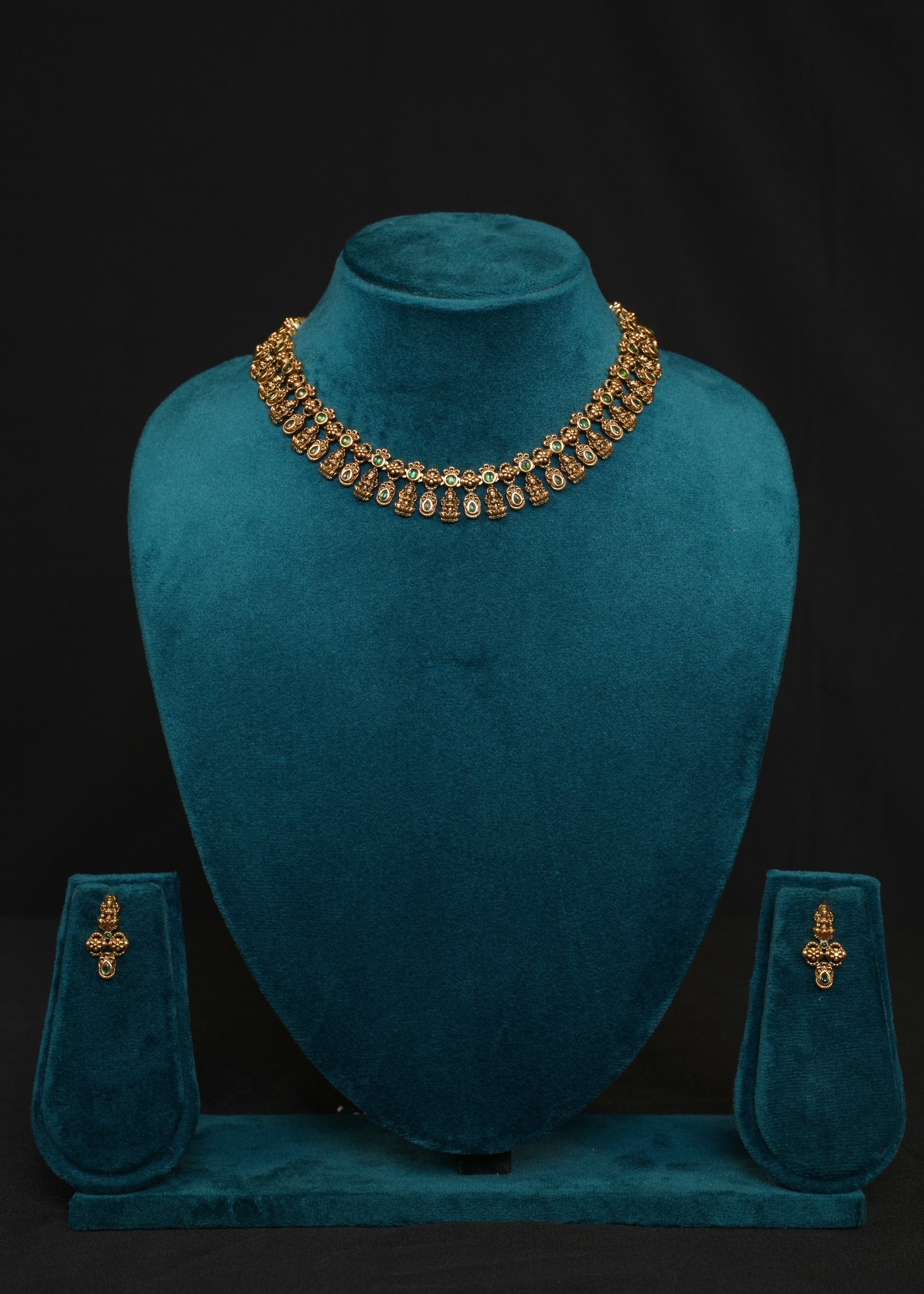 Emerald Antique Gold Lakshmi Choker  Set