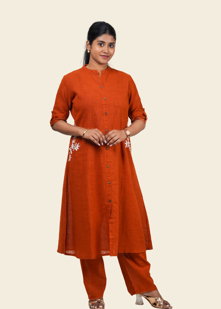 ISHNA Rust Orange  Embroidery co-ord set