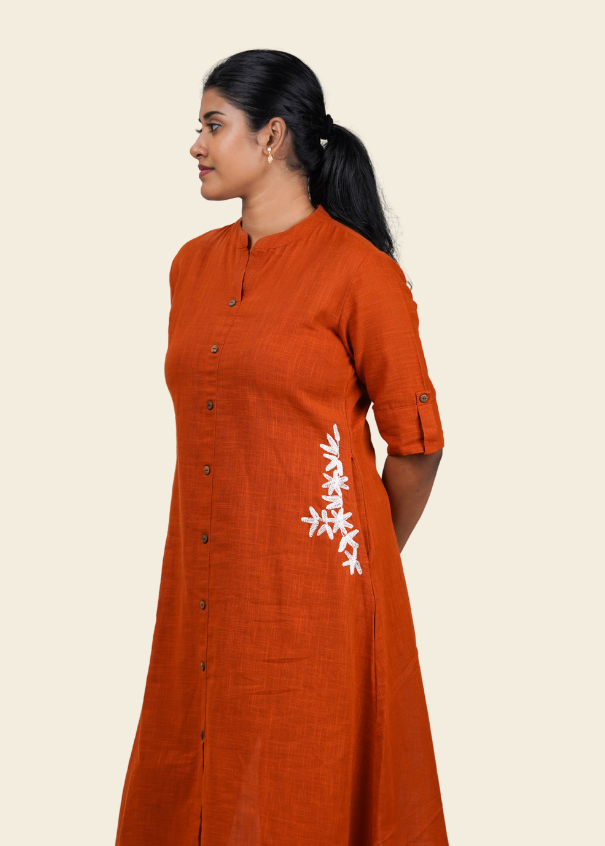 ISHNA Rust Orange  Embroidery co-ord set