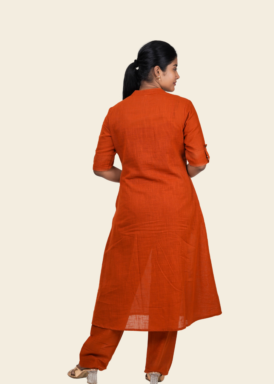 ISHNA Rust Orange  Embroidery co-ord set