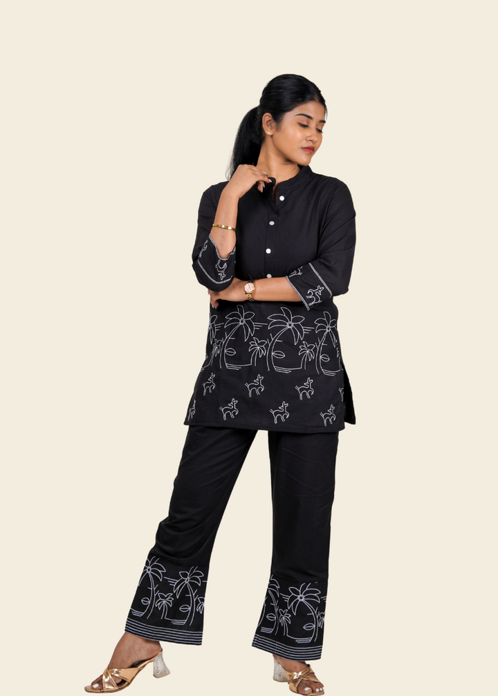 ISHNA Black Palm Co-ord set